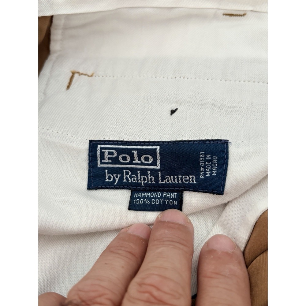 Polo Ralph Lauren Hammond Pant Mens 38x30 Pleated Chino Khaki Brown 100% Cotton - Picture 4 of 6